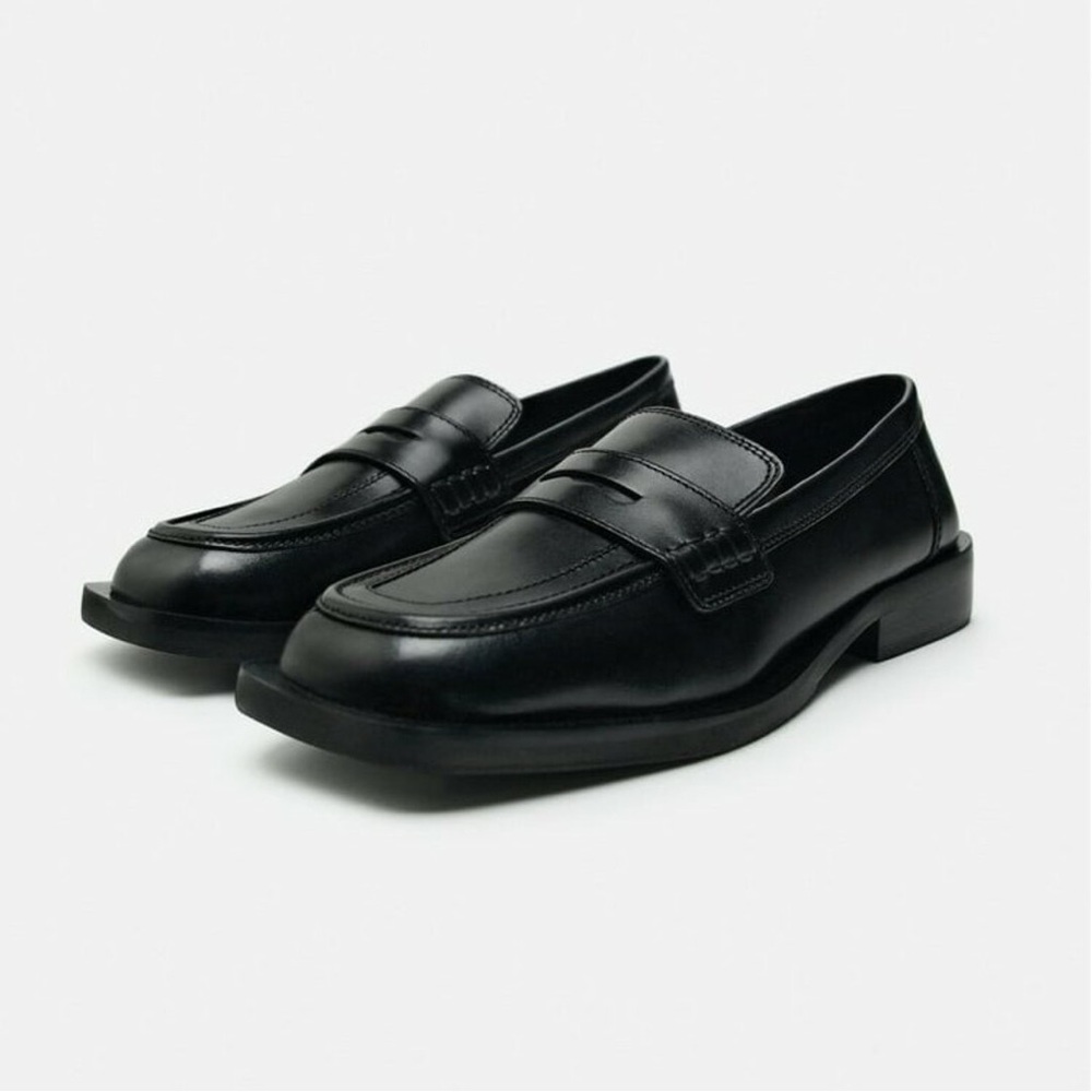 Zara Square Toe Leather Loafers Size 6.5(37)